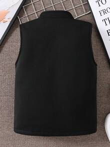 1pc Tween Boys Thermal Lined Outdoor Comfortable Casual Black Vest Jacket, Autumn/Winter - Black - View 2