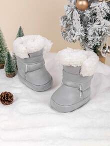 Infant Puffy Winter Snow Boots Daily Soft Fuzzy Fleece Lined Warm Ankle Booties Festival Shoes For Newborn Boys & Girls - Grey - View 3