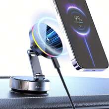 1pc 15W Magnetic Wireless Car Charger Mount, Upgraded 360° Rotating Magnetic Phone Holder With Foldable & Extendable Vacuum Suction Cup, Fast Charging Car Mount, Suitable For Dashboard, Compatible With IPhone And Android Phones, Ideal For Driving And Road Trips - Wireless Charging Phone Stand - View 2