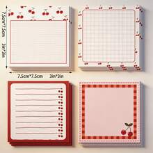 4pcs/Set (200 Lembar) Catatan Tempel Motif Ceri, 3x3 Inci, 4 Desain, 50 Lembar Per Desain, Bantalan Memo Perekat, Cocok Untuk Sekolah, Kantor, Perlengkapan Rumah, Hadiah untuk Siswa dan Guru, Hadiah Kembali ke Sekolah - 3x3 inci - View 11