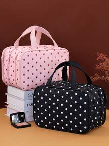 Large Capacity Polka Dot 3-Layer Makeup Bag, Travel Portable Partitioned Storage Toiletry Bag, Back To School Organizer, Holiday Gift For Friends - Multicolor - View 9