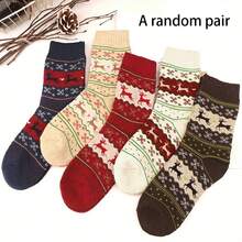 5 Pairs Christmas Autumn/Winter Cute Reindeer Thickened Warm Comfortable Soft Mid-Calf Socks - Multicolor - View 9