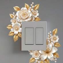 1PC 2D Flat Relief Floral Light Switch Wall Sticker, European Luxury Pearl Rose Wall Decal, Self-Adhesive Wall Switch Decor Sticker For Living Room Bedroom Background Wall - Multicolor - View 5