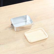 Stainless Steel Lunch Box With Bamboo Lid And Straight Buckle Design; Large Capacity Partitioned Lunch Box; Leak-Proof Structure; Suitable For Office Workers, Students, Outdoor Picnics, Travel, Office Dining, And Daily Use; Practical Item. - Silver - View 13