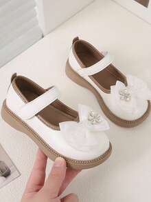 Zapatos Mary Jane de princesa con lazo y strass para niñas, con cierre de gancho y bucle, suela blanda antideslizante, zapatos de rendimiento - Beis - Ver 4