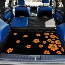 1pc Orange Flower Black Pattern Printed Trunk Mat, Travel Essential, Durable Polyester Material, Universal For Multiple Car Models, Essential Interior Decoration For Your Car, Enhances Car Atmosphere, Suitable For Most Users, Also For Daily Commuting, Self-Driving Trips And Family Use. - Orange Flowers - View 2