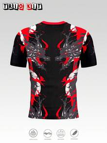 New Japanese Style Autumn Men's Soccer Jersey, Soft Sports Top, Black Dragon Pattern Ink Painting Print - Black - View 3