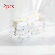 2pcs/1pc Large Capacity PVC Makeup Bag With Colorful Floral Pattern, Transparent Portable Travel Plastic Zipper Bag, Multi-Functional Cosmetic Organizer, Makeup Box, Skincare Bag, Travel Cosmetic Bag, Travel Essential, Cruise Essential, Dorm Essential, Bridesmaid Gift, Mother Gift, Birthday Gift, Friend And Teacher Gift, Home Decor, Bathroom - Multicolor - View 10