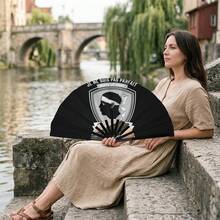 French Black & White Portrait Slogan Kung Fu Folding Fan, Personalized French Print Cool Foldable Fan, Outfit & Photography Prop - Multicolor - View 5