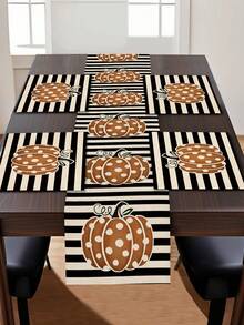 1pc Halloween Pattern Table Runner, 4pcs Halloween Pattern Placemats, Suitable For Holiday, Party, Birthday, Dinner, Kitchen Dining Table Decoration, All-Season Room Decor, Home Textile Decoration Table Runner - Multicolor - View 7