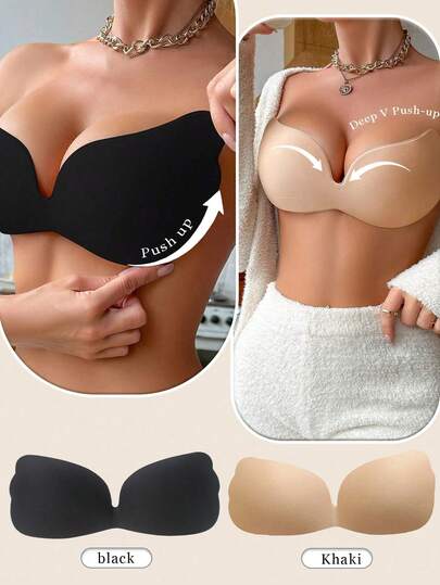 1 Peça Sutiã Adesivo Invisível com Push-Up, Lingerie Sem Alças de Verão para Mulheres, Almofadas de Seio Autoadesivas, Adequado para Maiô Bikini, Vestido de Noite Bandeau. 30 Peças de Protetores de Mamilo Não Tecidos Incluídos Gratuitamente.