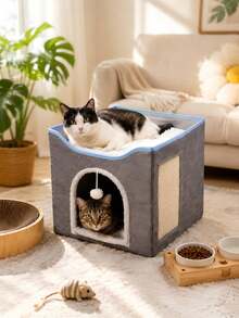Foldable Double-Layer Cat & Dog Bed 2-In-1 Scratching Pad Mattress, Reversible, All-Season, Removable & Washable, Suitable For Small To Medium Pets - one-size - View 7