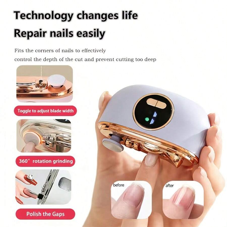 2-In-1 Electric Nail Clipper And Polisher, 3-Speed Adjustable Speed With LED Lights, Anti Pinch Design And Dust Collector - USB Charging, Long-Lasting Battery, Professional Nail Tool, Suitable For All Ages, Ideal For Daily And Holiday Gifts - 多色 - 查看 1