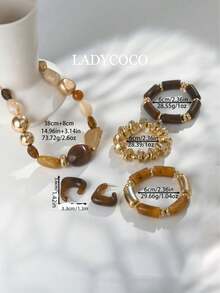 LADYCOCO 6 件套复古波西米亚夸张树脂串珠项链和手链，适合女士 - 耳環/項鍊/手鍊套裝 - 查看 4