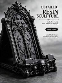 1pc Halloween Gothic Skull Phone Stand, Dark Gothic Style Desktop Phone Holder With Storage Box Function; Black Decorative Desktop Phone Stand, Halloween Home Decor Ornament. Suitable For Desk, Bedside Table, Shelf, Home Office Desktop Decoration, Perfect For Gothic Style Enthusiasts, Essential Halloween Gift - Multicolor - View 6