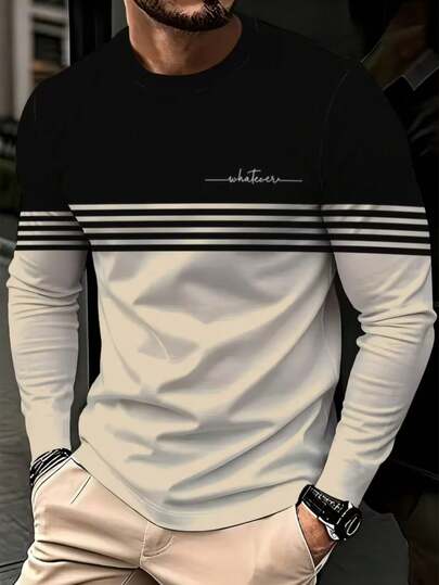 Men's Casual Regular Fit Crew Neck Long Sleeve T-Shirt, Comfortable And Breathable For Daily Wear, Sports, Fitness And Outdoor Activities