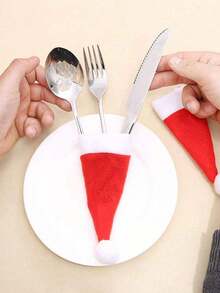 10/20 Sets Of Christmas Utensil Racks, Mini Christmas Hat Silverware Racks, Wine Bottle Caps, Christmas Knife And Fork Cutlery Bags - Christmas Furniture Decoration. Christmas Party Desktop And Christmas Tree Decoration - Multicolor - View 5