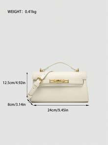 1pc Denim Monogram Multi-Functional Handbag, Minimalist Metal Buckle Bag With Short Handle, Adjustable Strap Top Handle Bag, Understated Elegance - Ivory - View 7