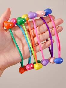 7pcs Girls Candy Color Heart High Ponytail Hair Ties Spiral Hair Ropes Candy Bean Hair Accessories Ball Head Ropes Hair Ties For Children Candy Color Hair Ties For Girls Daily Use - Multicolor - View 2