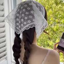 1 Peça Lenço Triangular de Renda Francesa Elegante - Acessório de Cabelo Branco Doce, Proteção Solar de Verão Vintage, Acessório de Cabeça Feminino |Lenço de Renda Vintage|Faixa de Cabeça - Branco - Visão 6