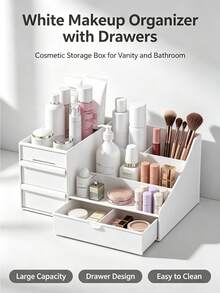 Kotak Penyimpanan Makeup Multi-Kompartemen dengan Laci, Organizer Makeup Meja, Organizer Alat Tulis Kantor, Rak Penyimpanan Bergaya Laci, Kotak Penyimpanan Kosmetik Meja yang Cocok untuk Perawatan Kulit, Lipstik, Meja Rias, Kamar Mandi, dan Menghemat Ruang di Atas Meja - MultiWarna - View 1