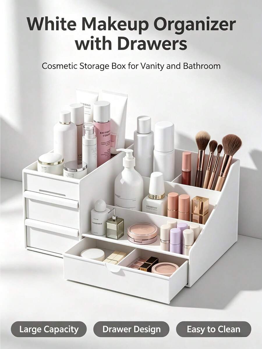 Kotak Penyimpanan Makeup Multi-Kompartemen dengan Laci, Organizer Makeup Meja, Organizer Alat Tulis Kantor, Rak Penyimpanan Bergaya Laci, Kotak Penyimpanan Kosmetik Meja yang Cocok untuk Perawatan Kulit, Lipstik, Meja Rias, Kamar Mandi, dan Menghemat Ruang di Atas Meja - MultiWarna - View 1