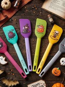 Custom Text Logo Halloween Theme Silicone Scraper, Heat-Resistant Non-Stick Baking Spatula, Cute Cartoon Pumpkin Cat Skull Pattern, Reusable Kitchen Utensil, Suitable For Cooking Baking Stirring Scraping, Dishwasher Baking Tool - Multicolor - View 5