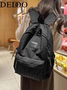 Dedoo Striped Student Backpack, Vertical Striped Pleated Patchwork Large Capacity, Campus Backpack, Women's College Campus Casual Travel Daily Use Backpack (Random Patchwork) - Multicolor - View 5