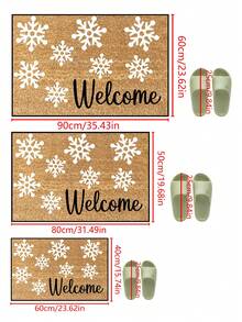1pc, Winter Christmas White Snowflake Welcome Pattern Door Mat, Seasonal Style Machine Washable Polyester Fiber Mat, Suitable For Indoor, Party, Daily Decoration, All Seasons - Yellow - View 4
