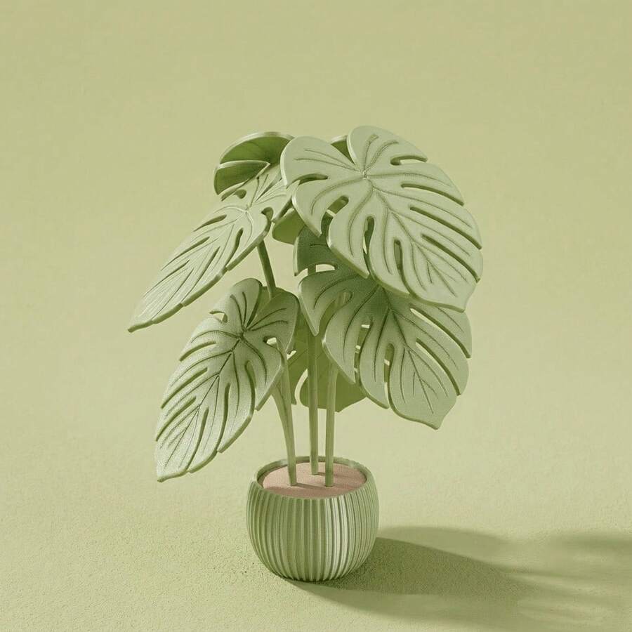 6Pcs Monstera Leaf Coaster Set With Planter Holder, Modern Green Stackable Non-Slip Beverage Coaster Set, Suitable For Living Room Office Desktop, Aesthetic Style - Multicolor - View 1