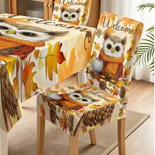 1/4/5/6/7/36pcs Autumn Series Scarf Owl Welcome Pattern Printed Chair Covers/Chair Slipcovers Set, Suitable For Indoor Home, Restaurant, Hotel, Ideal Choice For Modern Daily Decoration. Tablecloth Suitable For Square Dining Table, Elastic Chair Covers Washable. - Multicolor - View 8