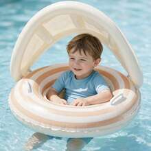 Infant Swim Ring With Detachable Sun Canopy, Rabbit And Bear Print Inflatable Design With Handles, UV Protection Sunshade To Protect Baby's Skin, Buoyant Structure Suitable For Pool And Beach, Cute Healing Style Loved By Babies, Leisure Water Play Relaxation And Stress Relief, Thoughtful Summer Children's Day Gift - Multicolor - View 7