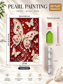 5D DIY Pearl Painting Kit, Suitable For Home Wall Decor, Butterfly Dance And Blooming Floral Pattern, Asymmetrical/Round Pearl Beads, Stress Relief Craft Activity, Handmade Gift, Unframed, Suitable For All Skill Levels - Sets - View 11