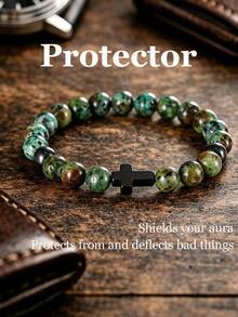 Gelang Salib Batu Turkuois Afrika, Simbol Kepercayaan Diri, Perlindungan, Stabilitas, dan Kekuatan, Perhiasan Boho, Yoga, Meditasi, Spiritual, dan Unisex - MultiWarna - View 7