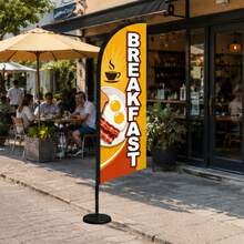 Commercial Breakfast Feather Flag, 7.2ft Outdoor Tear-Resistant Polyester Advertising Arch Banner (Includes Flag Pole And Ground Stakes) - Suitable For Stores, Parties And Storefront Decoration - Breakfast - View 1