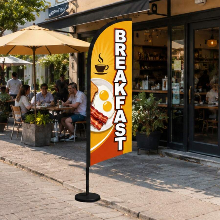 Commercial Breakfast Feather Flag, 7.2ft Outdoor Tear-Resistant Polyester Advertising Arch Banner (Includes Flag Pole And Ground Stakes) - Suitable For Stores, Parties And Storefront Decoration - Breakfast - View 1
