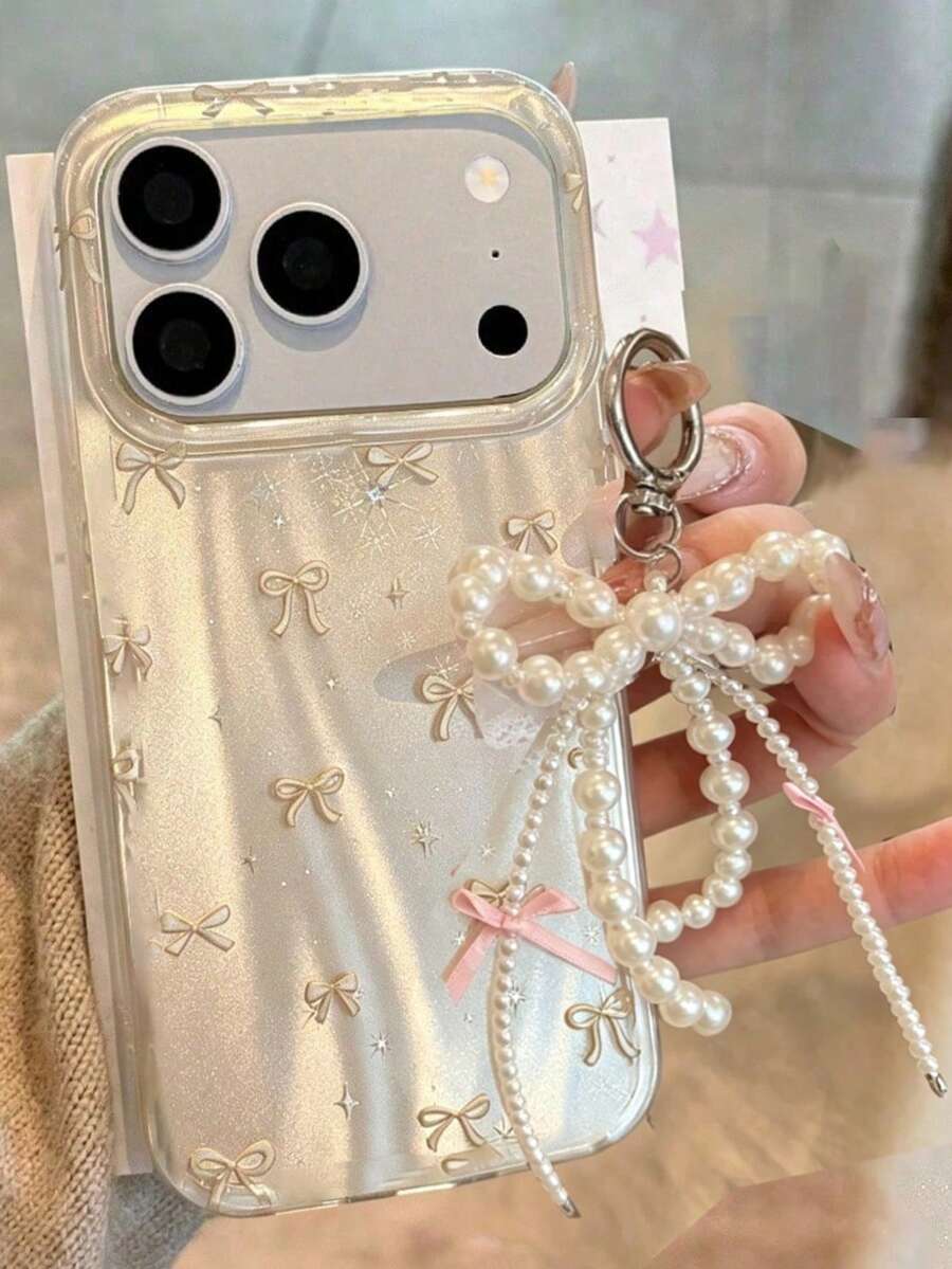 时尚极光激光全屏蓝色星星蝴蝶结蕾丝吊坠手机壳，适用于 17 Pro Max、17 Pro、12、13、16、15、14 Pro Max、14、15、16 Plus、11、16、15、13，不对称波纹图案，穆斯林节日礼物