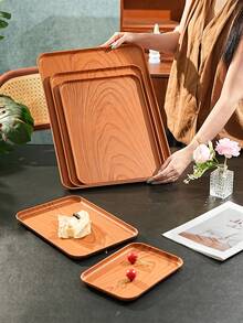 Light Wood Grain Tray, Used For Holding Food, Snacks, Drinks, Breakfast, Coffee, Rectangular Serving Tray, Durable Plastic PP Material - Brown - View 1