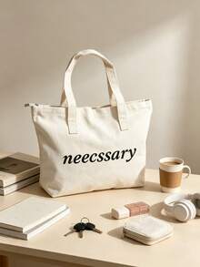 1pc New Letter Print Canvas Tote Bag For Women, Versatile Casual Commuter Shoulder Bag, Large Capacity Bag For College Students - Multicolor - View 9