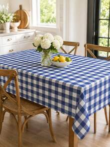 1pc Blue White Plaid Table Cloth, Farmhouse Polyester Round Tablecloth With Gingham Check Pattern, Soft Washable Decorative Table Cover For Dining Table, Kitchen, Picnic, Party, Wedding, Home Decor And Indoor Outdoor Use - Multicolor - View 3
