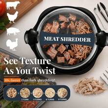 Upgraded 3-Layer Meat Shredder Tool. Large 9.8" Chicken Breast Shredder Twist With Transparent Lid & Anti-Slip Base. Ergonomic Handheld Pulled Pork & BBQ Beef Grinder. Kitchen Accessories Gadget, Bonus Cleaning Sponge & Brush. - Multicolor - View 4