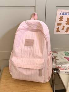 Dedoo Striped Student Backpack, Vertical Striped Pleated Patchwork Large Capacity, Campus Backpack, Women's College Campus Casual Travel Daily Use Backpack (Random Patchwork) - Multicolor - View 8