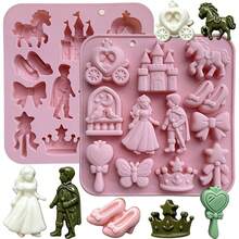 Fairy Tale Princess Silicone Mold 3D Castle Prince Princess Chocolate Mold 12-Cavity Prince Bowknot Crown Ice Cube Mold, Suitable For Candy Fondant Cake Decoration DIY Handmade Soap Candle Crafts - View 8