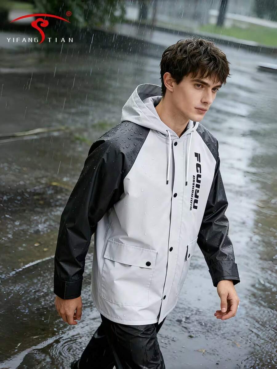 1件女款拼色雨衣套裝,中性雨夾克與雨褲,附可拆卸連帽、大口袋,透氣防風全身雨衣,適合戶外徒步、騎行、登山,便攜防風雨衣,100%超防水字母印花兩件式雨衣,全身防水雨衣,女款加厚連帽雨夾克,慢跑兩件套,加厚防風防水雨衣,多功能戶外雨披,戶外旅行雨具,騎行旅行徒步雨衣 - 男款雨衣 - 查看 1