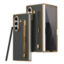 VIETAO Electroplated Design Built-In Pen Phone Case, Compatible With Samsung Galaxy Z Fold 8 Ultra 7 6 5 4, Carbon Fiber Texture Phone Protective Shell - Green - View 12