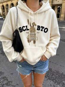 Sweatshirt dengan Slogan Kucing Hitam Pemarah Cetak Ganda Depan dan Belakang, Atasan Lapisan Harian Kasual Musim Gugur dengan Nuansa Sinis dan Unik - Aprikot - View 7