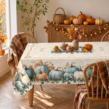 1pc Thanksgiving Autumn Pumpkin Print Rectangular Tablecloth, Suitable For Holidays, Parties, Birthdays, Dinner Parties, Restaurant Table Decoration, Thanksgiving Home Autumn/Winter Decor - A - View 2