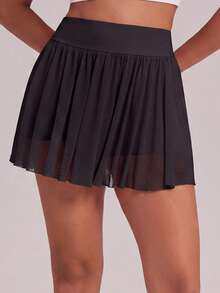 VUTRU High Waist 2in1 Mesh Sports Skirt With Built-In Pockets, Skirt Skort For Running And Tennis - Black - View 4