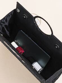 LJDCRFT Tas Clutch Lipit Oval dengan Pegangan Bertabur Berlian untuk Wanita, Cocok untuk Acara Formal Seperti Pernikahan, Pesta Dansa, Pesta Koktail, dan Perjamuan. - Hitam - View 4
