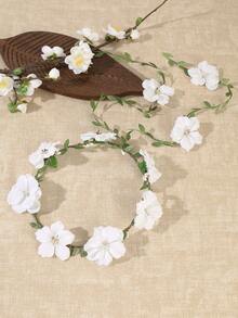 1件波希米亞風花環髮箍，人造雛菊花冠頭飾，附長葉藤蔓流蘇，新娘髮環，適用於婚禮、節慶、海灘派對 - 彩色 - 查看 6